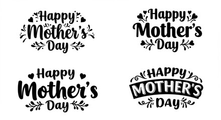 Fototapeta premium Modern calligraphy happy mother’s day text set with heart accents