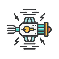 High-Tech Energy Device Cartoon Icon on Black Background