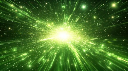 Obraz premium Green starburst effect with radiating light beams and a bright glow.