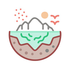 Minimalist floating island landscape with mountains and sun
