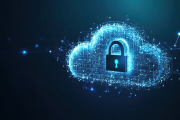 Digital cloud with padlock represents data security and network protection concept.