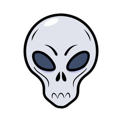 Cartoon Alien Skull with Large Eyes on Black