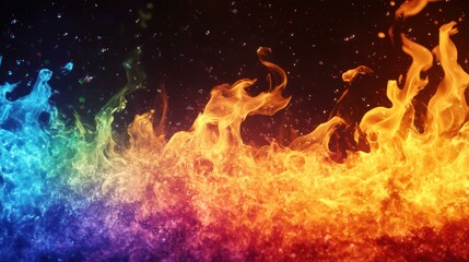 Rainbow flames with a mix of hot and cold colors, a vibrant energy source.