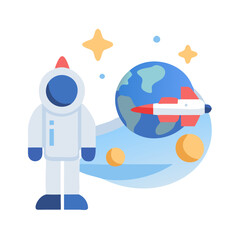 Astronaut with Planet and Spaceship in Outer Space