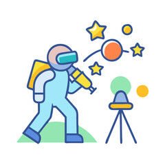 Astronaut with Telescope Exploring Space Vector Illustration