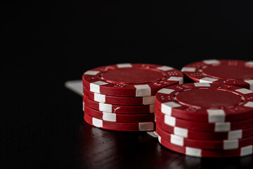 Casino chips and cards on the table. Gambling concept