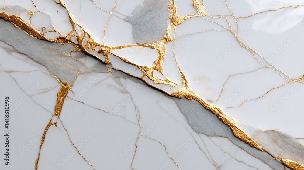 Poster white marble texture with gold veins, creating a luxurious and elegant design, suitable for backgrou
