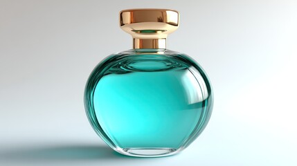 Elegant Perfume Bottle with Turquoise Liquid and Gold Cap for Luxury Fragrance Marketing