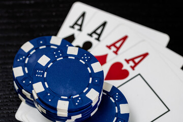 Casino chips and cards on the table. Gambling concept