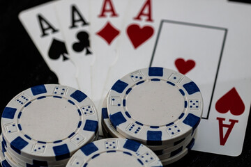 Casino chips and cards on the table. Gambling concept