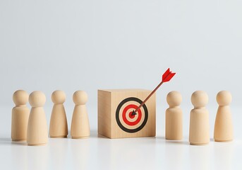 Wooden figures with target on white background
