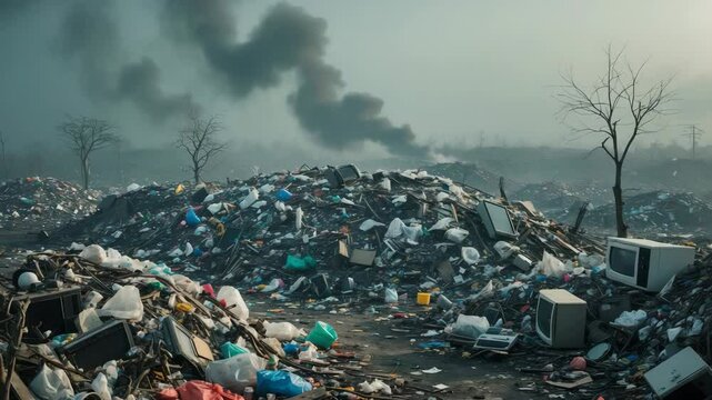 Pollution idea featuring a trash dump or landfill filled with garbage