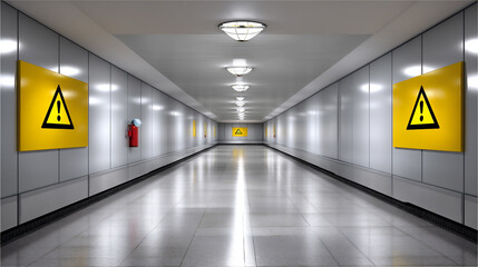 Caution Signs Mark Underground Radioactive Area With Warning Signals in Industrial Setting