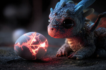 Obraz premium Worried Dragon Vigilantly Guarding Treasure