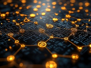 Obraz premium High-tech circuit board network with glowing connections.