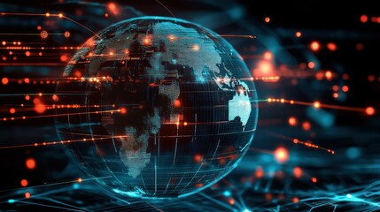 Obraz premium Abstract tech globe with glowing connections, futuristic digital network.