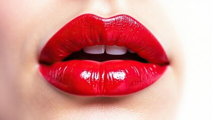 Close-up of vibrant red lips against pure white , isolated, texture, color