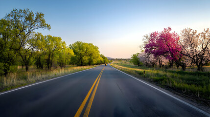 Fototapeta premium Country Road Blossoming Trees Springtime