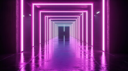 Fototapeta premium Neon-lit futuristic tunnel perspective, a mesmerizing geometric design.