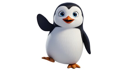 A cute and happy cartoon penguin waving with a friendly smile, perfect for any project.