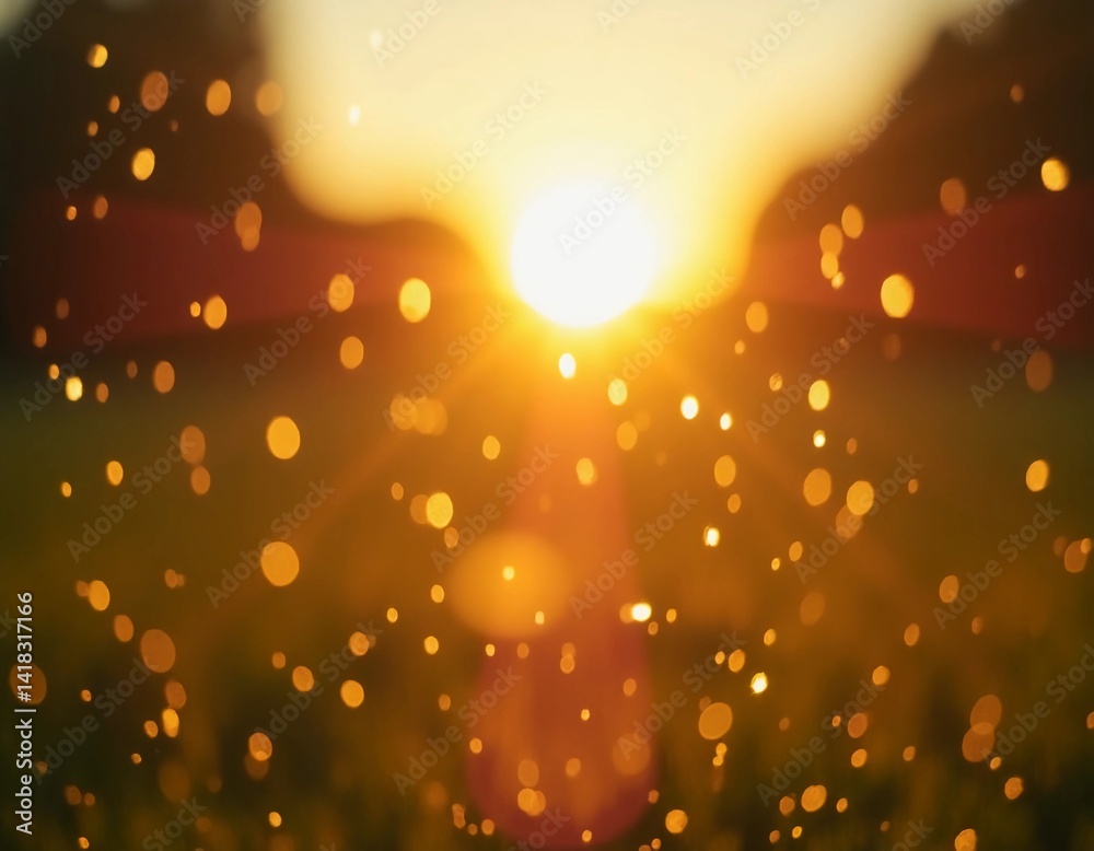 Poster golden droplets scatter in the warm glow of sunset, illuminating the scene with a magical shimmer as