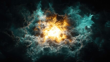 Fiery orb swirling smoke clouds abstract background image