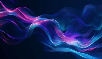 Naklejka premium Abstract flowing neon waves, vibrant blue and pink colors on dark background.