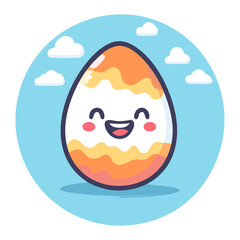 Cute smiling Easter egg. Line art style. Vector icon.
