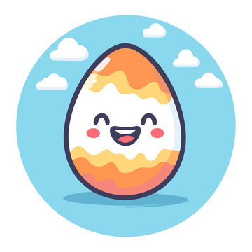 Cute smiling Easter egg. Line art style. Vector icon.
