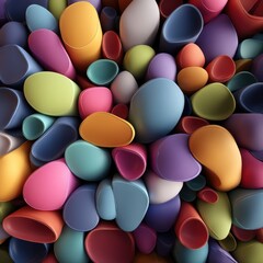 Colorful pebbles cascade across the frame, offering a playful texture. Soft hues blend in abstract harmony.