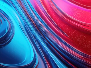 Abstract fluid art with vibrant blue and red hues, creating a dynamic wave pattern. Captivating and modern design.