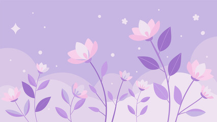 A soft pastel purple background with delicate flowers conveying a sense of nostalgia and wistfulness.. Vector illustration