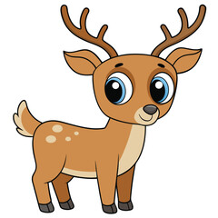 Obraz premium Cheerful cartoon vector illustration of a cute brown baby deer, isolated and full of winter fun