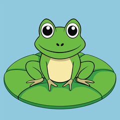 Cute green cartoon frog is sitting happily on a white background Vector