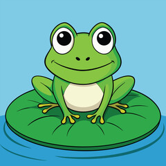 Cute green cartoon frog is sitting happily on a white background Vector