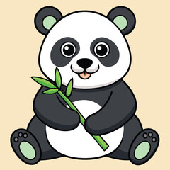 Obraz premium A cute cartoon panda bear, a happy mammal from China, enjoys bamboo