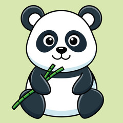 A cute cartoon panda bear, a happy mammal from China, enjoys bamboo