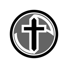 Christian cross icon. Abstract round christian cross logo. Black church symbol.