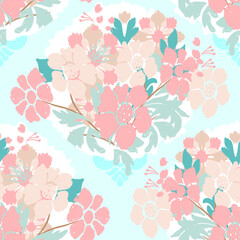 Vector ikat blooming floral seamless pattern