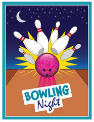 A bowling ball strikes a few pins.