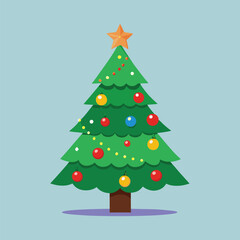 Abstract green fir tree vector illustration for a merry xmas holiday celebration with star ornament