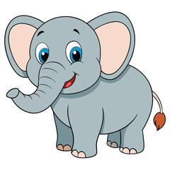 A cute baby elephant cartoon with big ears and a playful trunk