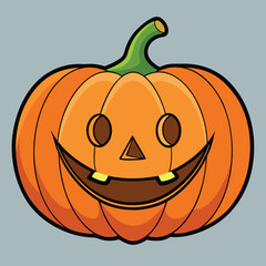 This scary, carved jack-o-lantern face is a classic orange symbol of the autumn halloween holiday