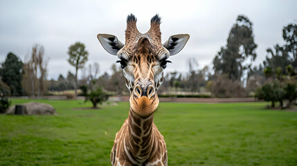Fototapeta premium Giraffe Portrait In Open Zoo Field