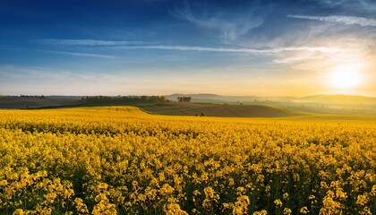 Obraz premium oilseed flower field in morning light