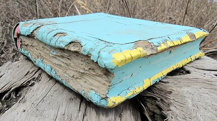 Weathered book, aged, paint chipped