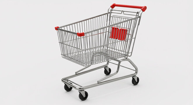 Supermarket Shopping Cart Isolated on White Background &ndash; Retail Concept


