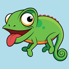 Funny Cartoon Chameleon with Big Eyes and Long Tongue
