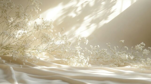 Soft, pale cream backdrop, dried flowers
