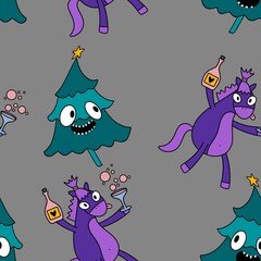 Christmas animals seamless horse pattern for wrapping paper and fabrics